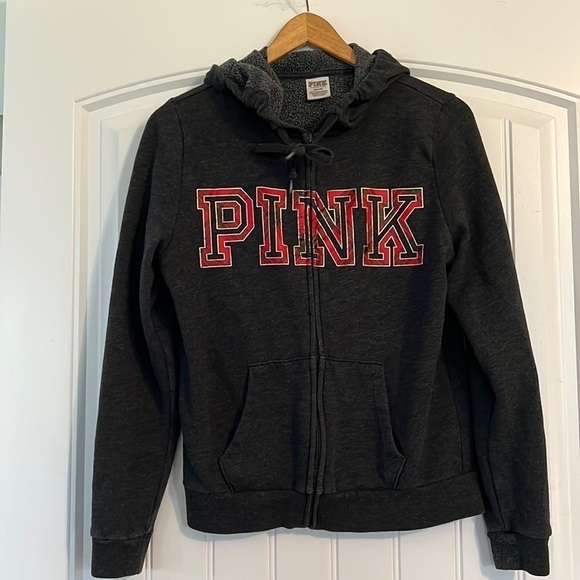 PINK Victorias Secret graphic Zip Up Hoodie Size Medium - Picture 1 of 4